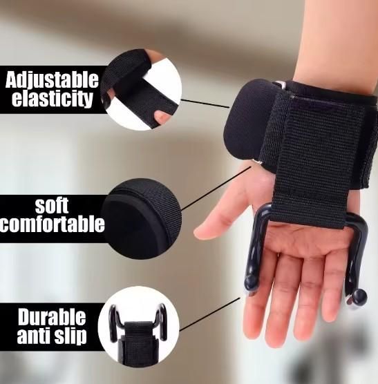 Weight Lifting Rod Hooks Wrist Support (Pair of 1) – Comfortable & Adjustable Wrist Straps for Fitness and Gym