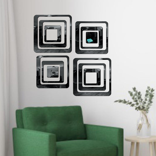 3D Acrylic Mirror Wall Sticker – Removable Decorative Stickers for Home, Bedroom, Living Room & Office (Pack of 12, Black)
