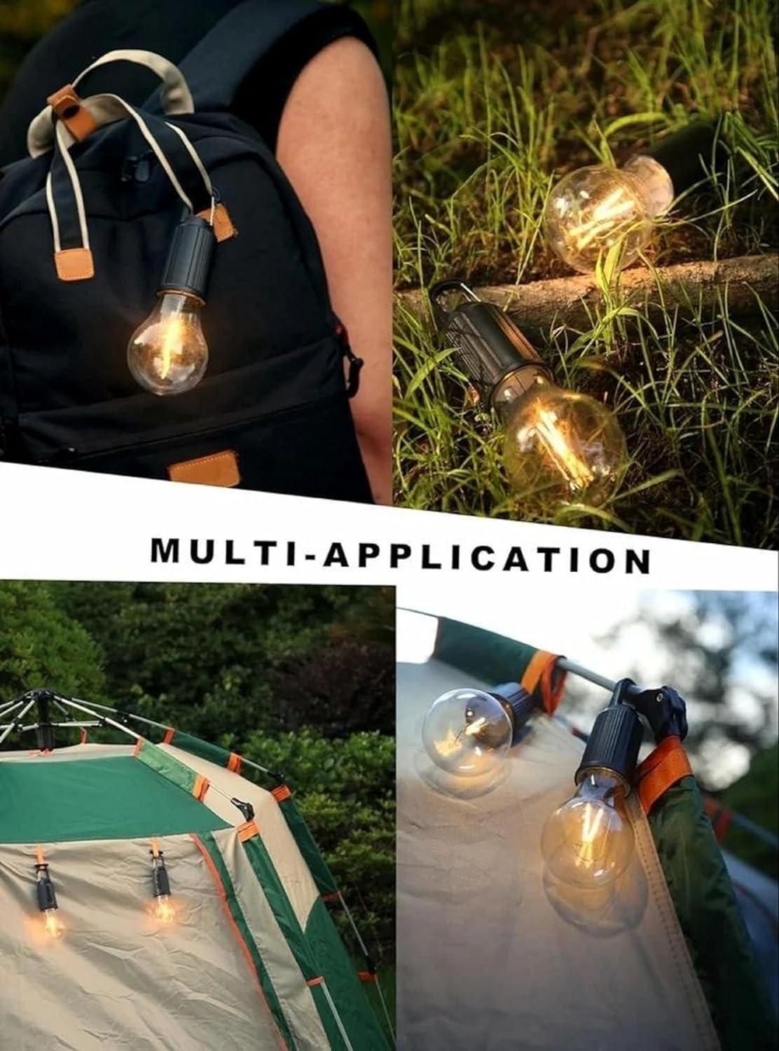 Rechargeable Decorative Hanging Camping Bulb – 3 Light Modes Tent Lamp with Hook & USB-C Charging (Pack of 2)