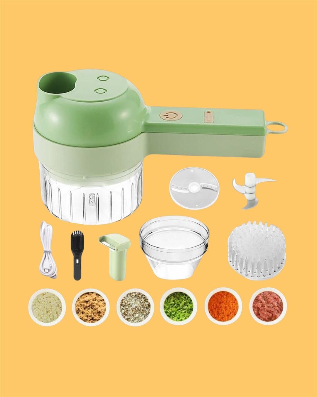 4 in 1 Portable Electric Vegetable Cutter Set - Wireless Food Processor with Brush