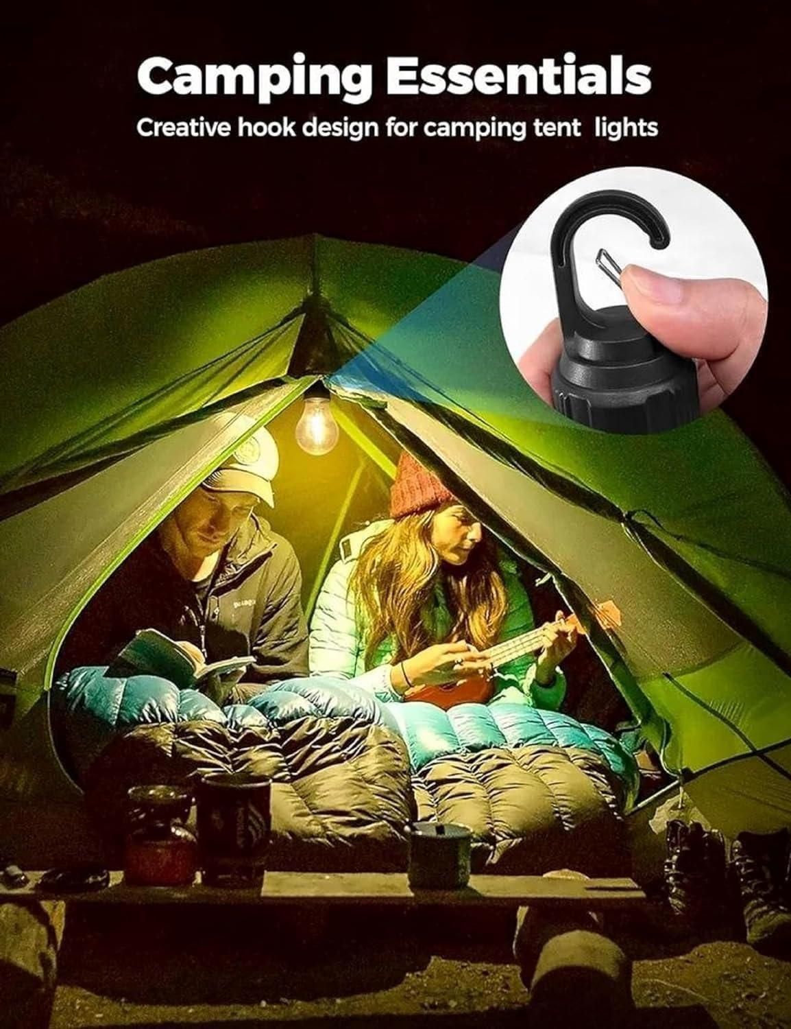 Rechargeable Decorative Hanging Camping Bulb – 3 Light Modes Tent Lamp with Hook & USB-C Charging (Pack of 2)