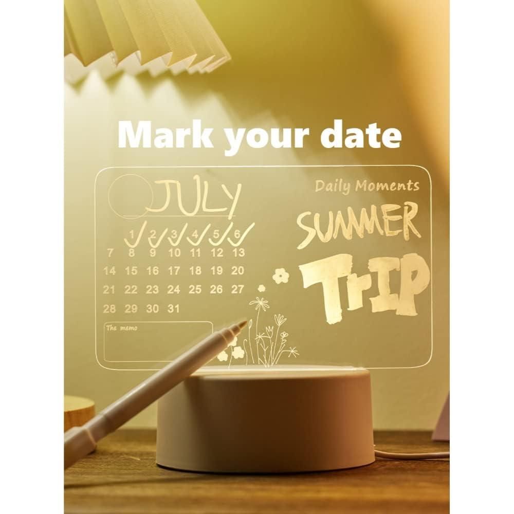 3D Acrylic LED Calendar Board with Pen – Writable Desk Planner & Customizable Night Light