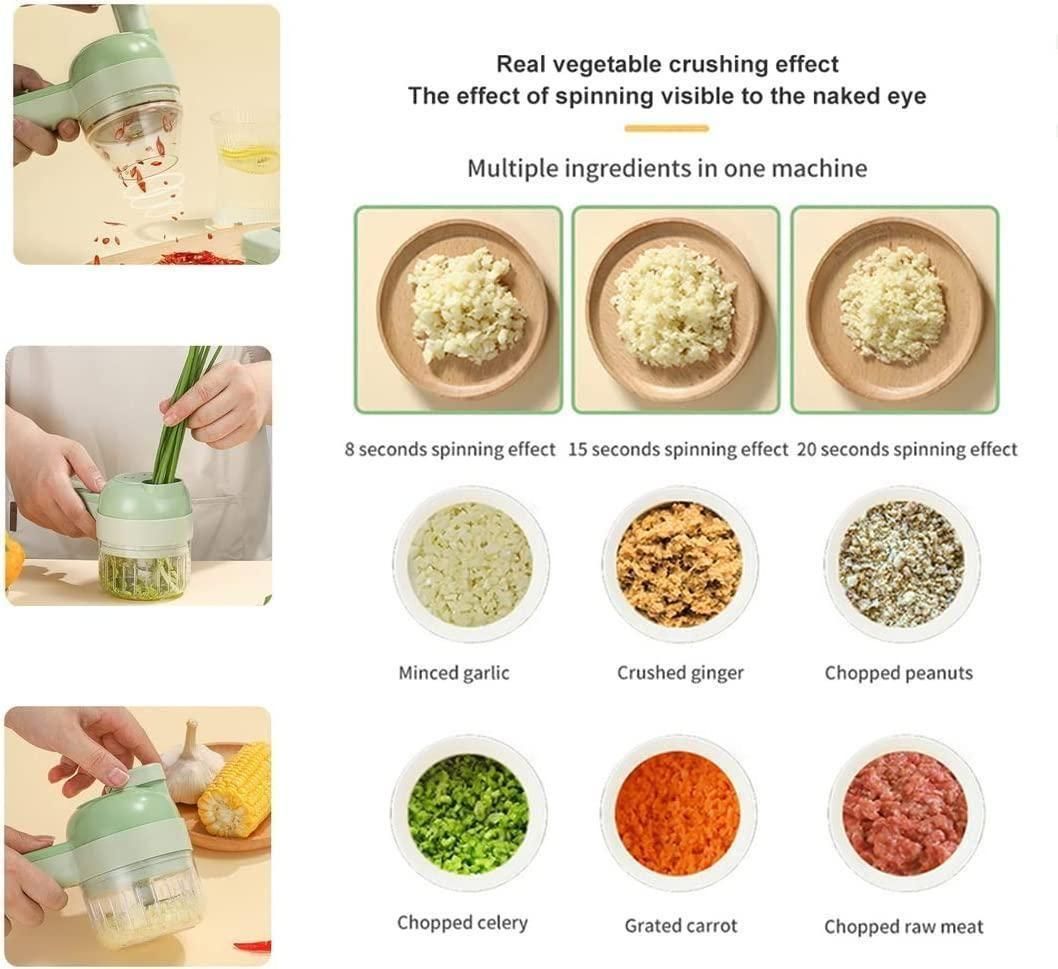 4 in 1 Portable Electric Vegetable Cutter Set - Wireless Food Processor with Brush