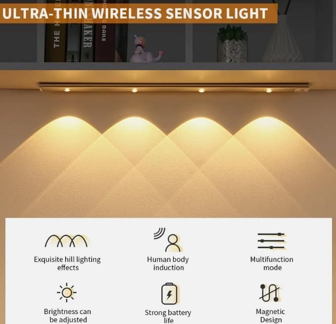 LED PIR Motion Sensor Cabinet Light with USB Rechargeable, Wireless, Dimmable, Colour Changing