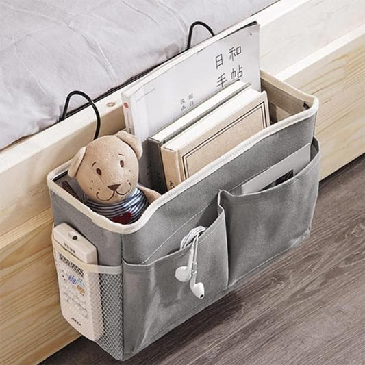 Bedside Hanging Multipocket Organizer - Polycotton & Linen Storage Organizer for Home and Car