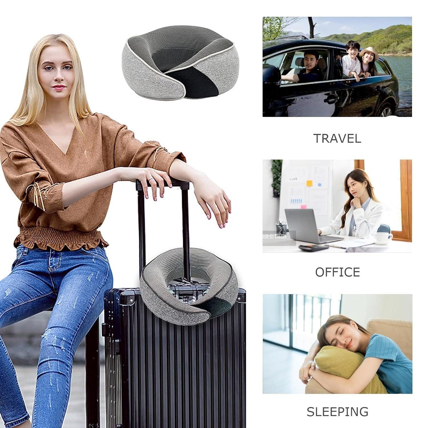Wander Plus Travel Neck Pillow – Compressible Memory Foam U-Shaped Pillow for Airplane, Train, Car & Office