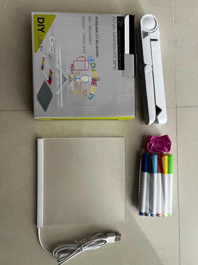 3D LED Light Glass Acrylic Writing Pad with 12 Pens - Message Board and Night Light