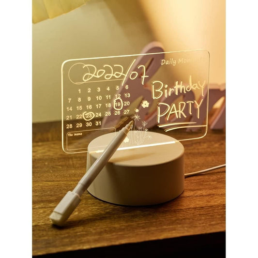3D Acrylic LED Calendar Board with Pen – Writable Desk Planner & Customizable Night Light