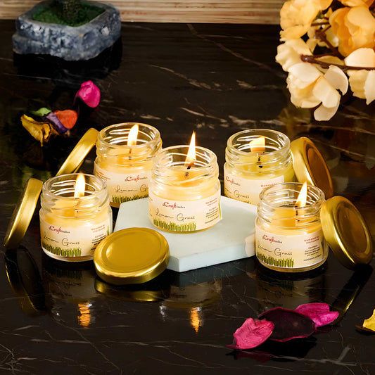 eCraftIndia Lemongrass Scented Mini Jar Candles – Set of 5 Aromatherapy Candles for Home, Spa & Gifts
