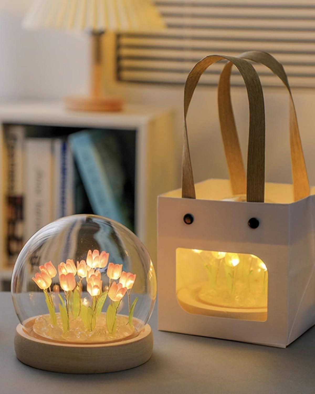 Round Tulip LED Table Lamp with Wooden Base - Multicolor Touch Night Light for Home Decor