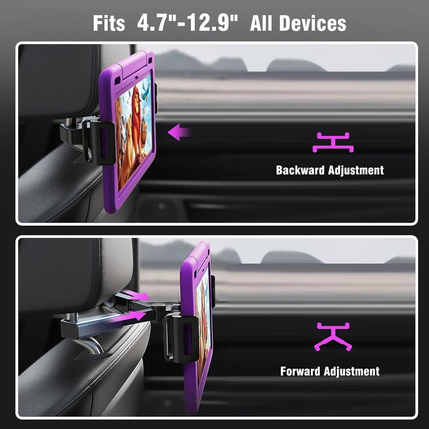 Adjustable Car Headrest Mount for Phone & Tablet – Universal Backseat Holder for iPad, Android, and Smartphones