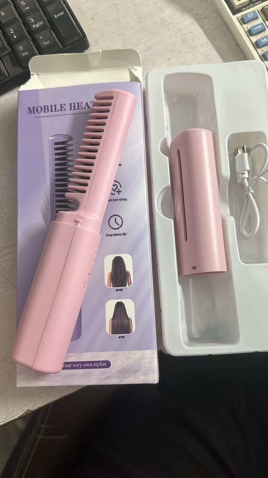 Meneflix Portable Mini Hair Straightener - Cordless Rechargeable Adjustable Hot Comb