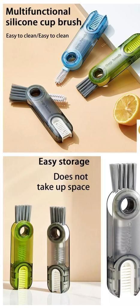 3 in 1 Bottle Gap Cleaner Brush with Mini Silicone Cup Holder Cleaner – Multi-Purpose Crevice Cleaning Tool (Pack of 2)