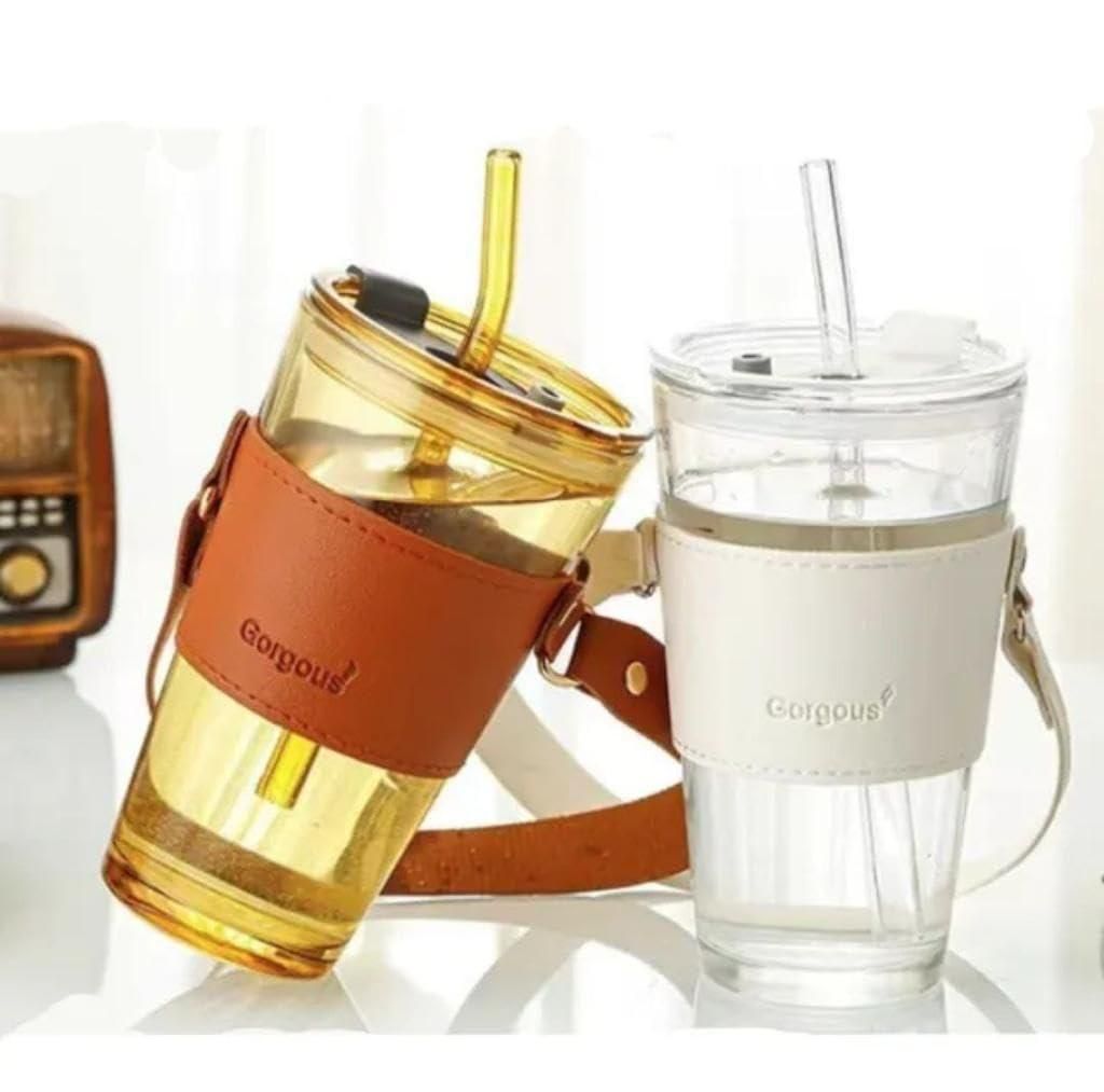 Reusable Glass Tumbler with Straw and Lid – Eco-Friendly Drinking Cup for Water, Juice, Coffee, Tea